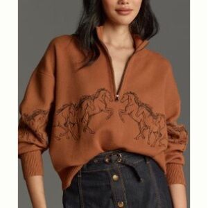 Anthropologie The Montana Mock-Neck Half-Zip Sweater by Maeve XS